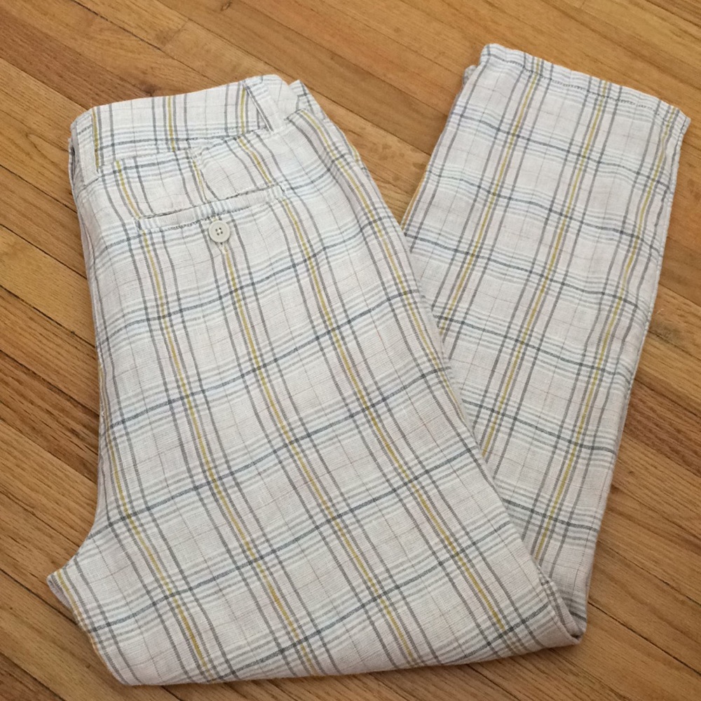Boden light weight linen plaid ankle cropped - Picture 3 of 8